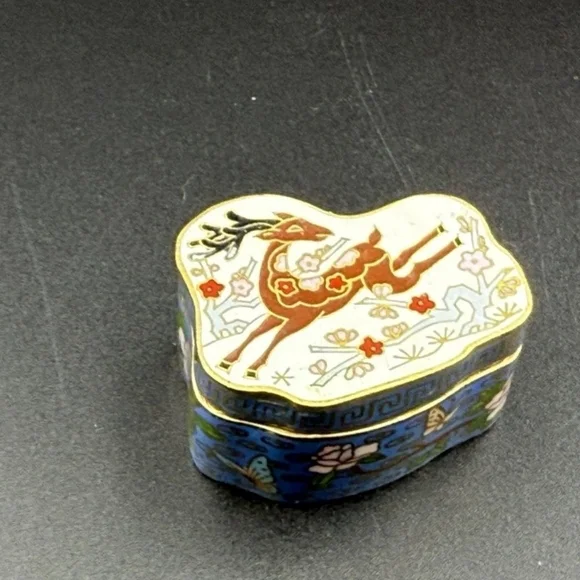 NFS Reserve Vintage Miniature Cloisonne Trinket Box Deer - Picture 12 of 12